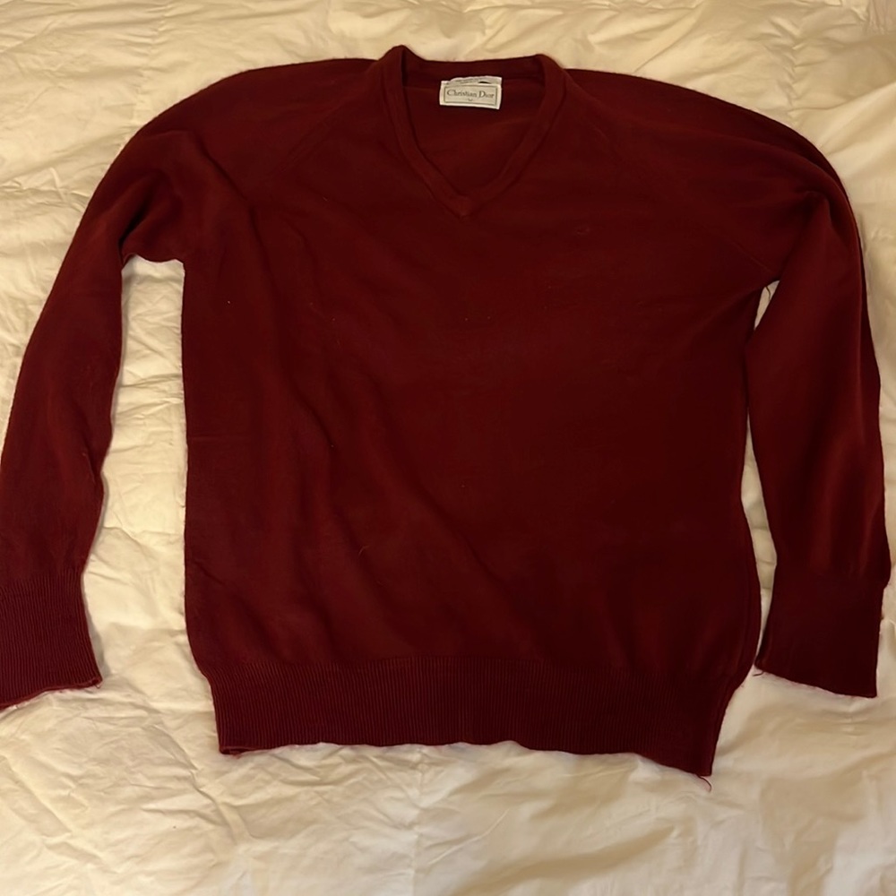 Vintage Christian Dior Maroon V Neck Sweater